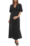 RIPE MATERNITY CAMILLE TIE FRONT LINEN BLEND MATERNITY/NURSING DRESS