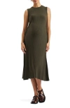 Ripe Maternity Carol Cutout Rib Midi A-line Maternity Dress In Khaki