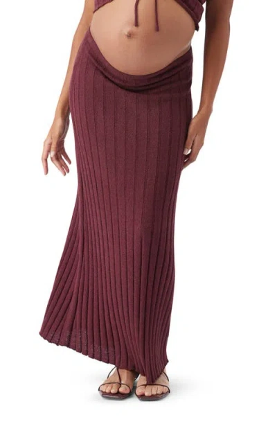 Ripe Maternity Charli Rib Knit Skirt In Burgundy