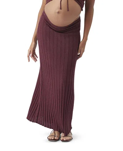 Ripe Maternity Charli Rib Knit Skirt In Burgundy