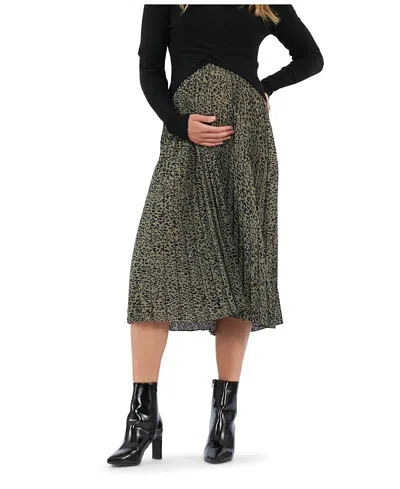 Ripe Maternity Cleo Pleat Midi Skirt In Khaki / Black
