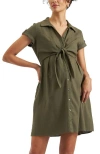 Ripe Maternity Colette Tie Up Dark Blue Linen Nursing Dress For Summer In Green