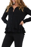 Ripe Maternity Evelyn Peplum Button Up Shirt In Black