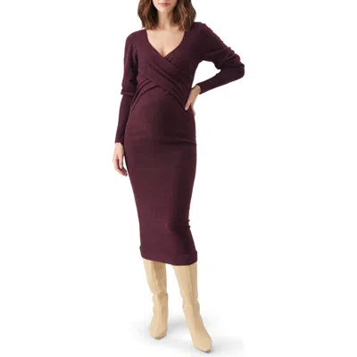 Ripe Maternity Heidi Nursing Knit Dress In Burgundy