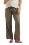 Ripe Maternity Indi Shirred Linen Blend Wide Leg Maternity Pants In Olive