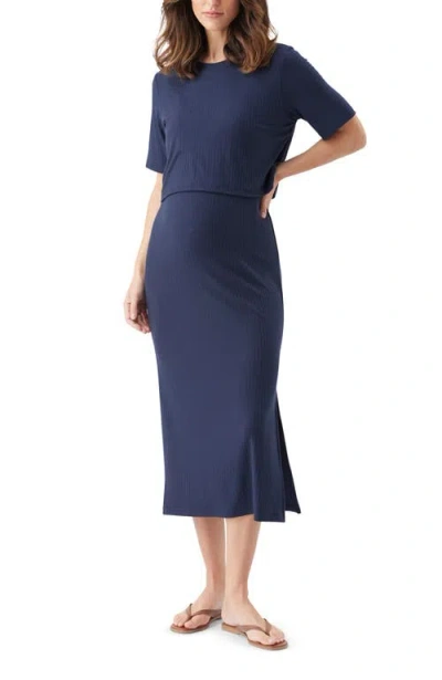 Ripe Maternity Ivy Rib Nursing Dress Navy In Blue
