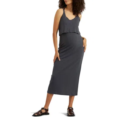 Ripe Maternity Kerry Layered Sleeveless Cotton Blend Maternity/nursing Dress In Slate