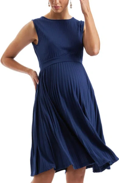 Ripe Maternity Knife Pleat Dress In Blue