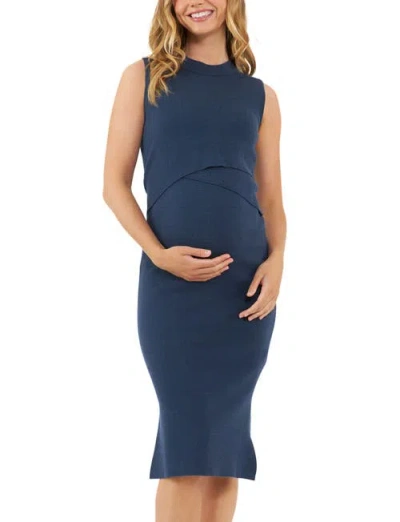 Ripe Maternity Layered Knit Nursing Dress In Blue