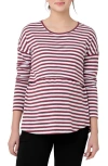 Ripe Maternity Lionel Stripe Long Sleeve Maternity/nursing T-shirt In Burgundy