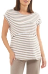 Ripe Maternity Lionel Stripe Nursing/maternity T-shirt In Taupe / White