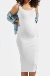 Ripe Maternity Luxe Knit Contour Stretch Jersey Midi Maternity Dress In White