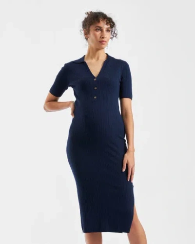 Ripe Maternity Maddy Knit Polo Dress In Blue