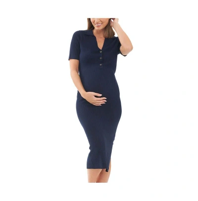 Ripe Maternity Maddy Rib Knit Polo Nursing Dress Navy