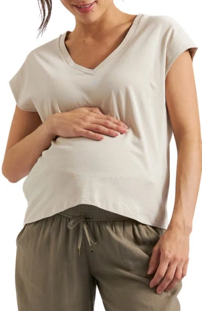 Ripe Maternity Marly Side Zip Cotton & Linen Maternity/nursing T-shirt In Stone
