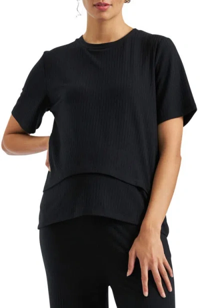 Ripe Maternity Mike Rib Maternity/nursing T-shirt In Black