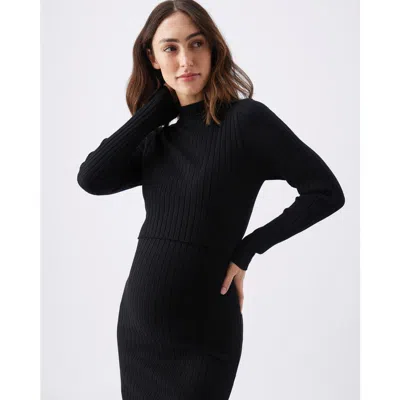 Ripe Maternity Nella Rib Nursing Knit Dress In Black
