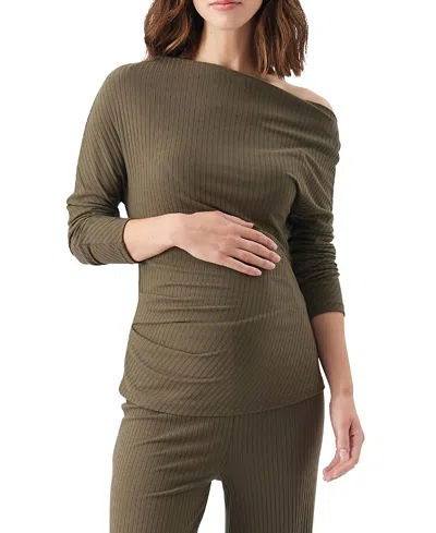 Ripe Maternity Off-shoulder Rib Top In Green