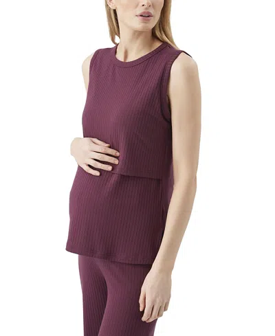 Ripe Maternity Peter Rib Nursing Tank In Burgundy