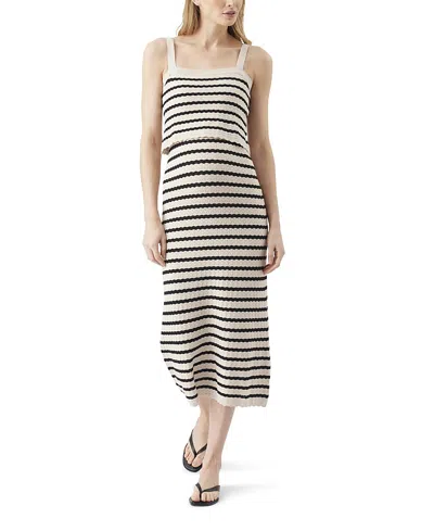 Ripe Maternity Pointelle Stripe Knit Maternity And Nursing Midi Dress In Black
