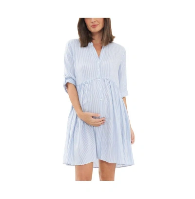 Ripe Maternity Sam Stripe Button Through Dress Sky Blue/white In Sky Blue,white