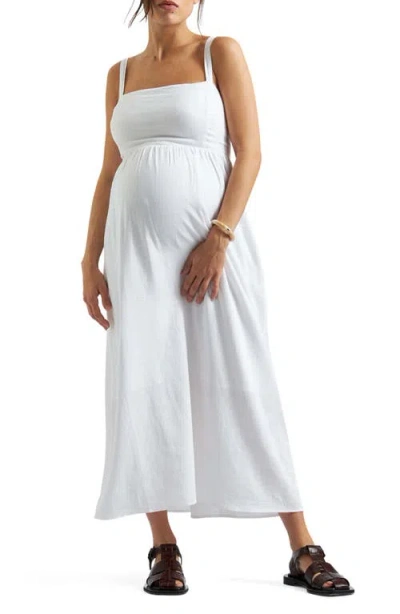 Ripe Maternity Simone Tie Back Linen Blend Dress In White
