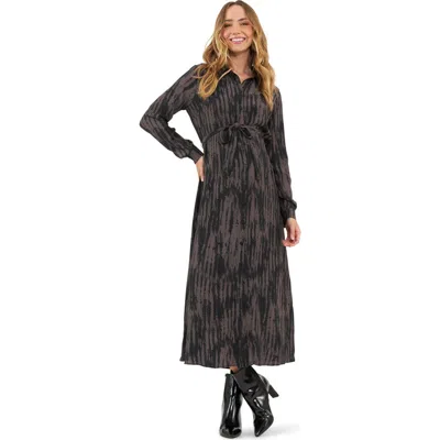 Ripe Maternity Stylish Sylvia Mocha And Black Shirt Dress For Nursing In Multi