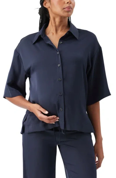 Ripe Maternity Tamara Satin Shirt In Blue