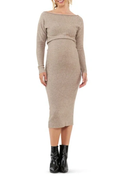 Ripe Maternity Tobie Off Shoulder Knit Dress In Mocha