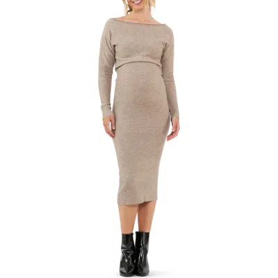 Ripe Maternity Tobie Off Shoulder Knit Dress In Mocha