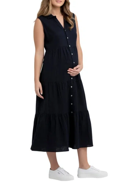 Ripe Maternity Tracy Tiered Linen Dress In Blue