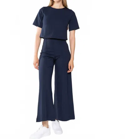 Ripley Rader Cropped Ponte Knit Wide Leg Pant In Navy In Blue