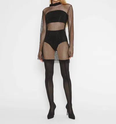 Ripley Rader Fishnet Turtleneck Dress In Black