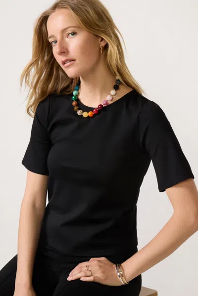 Ripley Rader Ponte Knit Short Sleeve Extended Top In Black