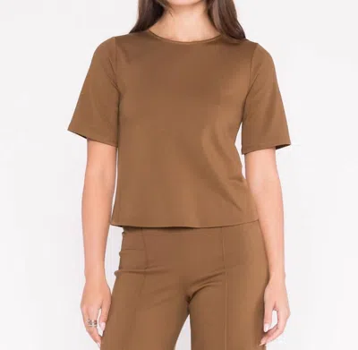 Ripley Rader Ponte Knit Short Sleeve Extended Top In Camel In Brown