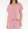 Ripley Rader Satin Crepe Everyday V-neck Top In Amaranth In Multi