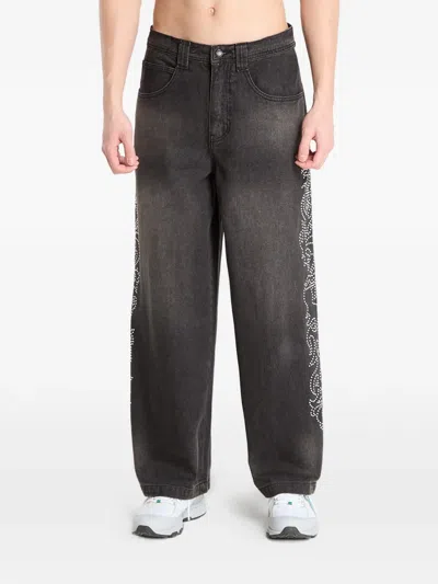 Ripndip Rhinestone-embellished Faded Jeans In Gray