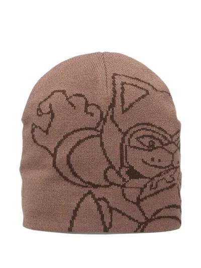Ripndip Rokkunerm Graphic-print Beanie Hat In Brown