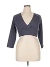 Ripple 3/4 Sleeve Top Gray Plunge Neckline Tops In Gray