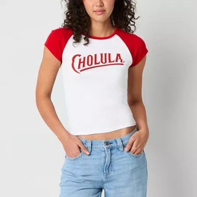 Ripple Junction Cholula Raglan Semi Fit Cropped Tee Girls Juniors Crew Neck Short Sleeve Fitted Graphic T-shirt In White