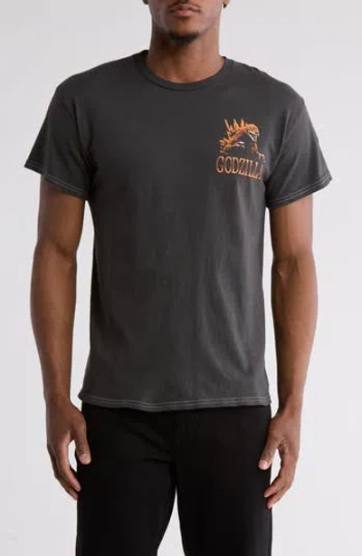 Ripple Junction Godzilla Cotton Graphic T-shirt In Pigment Dye Black