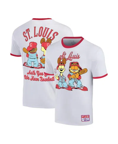 Ripple Junction Men's White Garfield Atlanta Baseball Ringer T-shirt In White Red