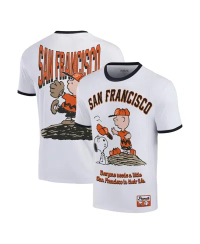 Ripple Junction Men's White Peanuts San Francisco Baseball Ringer T-shirt In White Orange