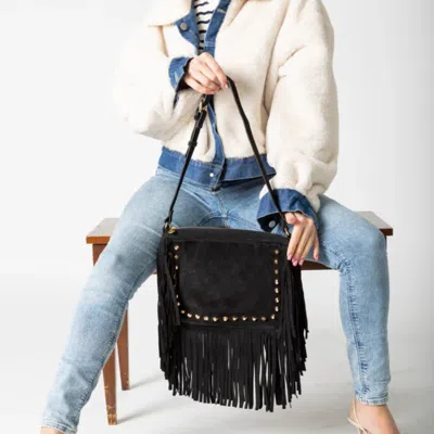 Risa Vancouver Women's Suede Boho Fringe Handbag Black