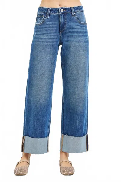 Risen 4 Way Stretchy Mid Rise Cropped Cuffed Jean In Med Wash In Blue