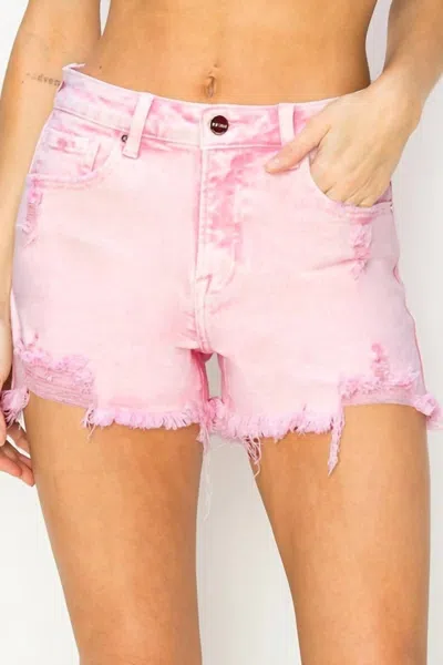 Risen Acid Wash Short In Pink Crush In Multi