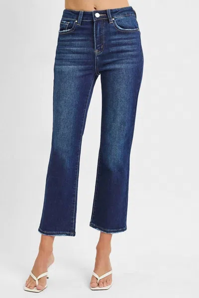 Risen Addison High Rise Crop Straight Jeans In Dark Wash In Blue