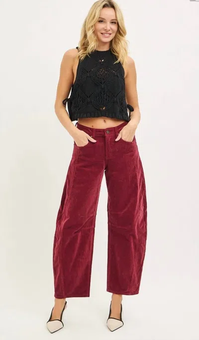 Risen Adeline Corduroy Barrel Pants In Crimson In Red