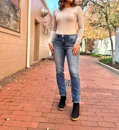 Risen Alder Mid Rise Ankle Straight Jeans In Blue