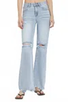 Risen High Rise Ankle Wide Button Down Front Patch Pocket Cuff Jean In Denim In Blue